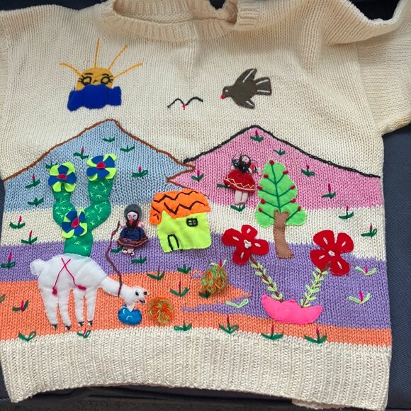 Peruvian Hand Decorated "Family" Sweater Size M/L EUC - Picture 2 of 12